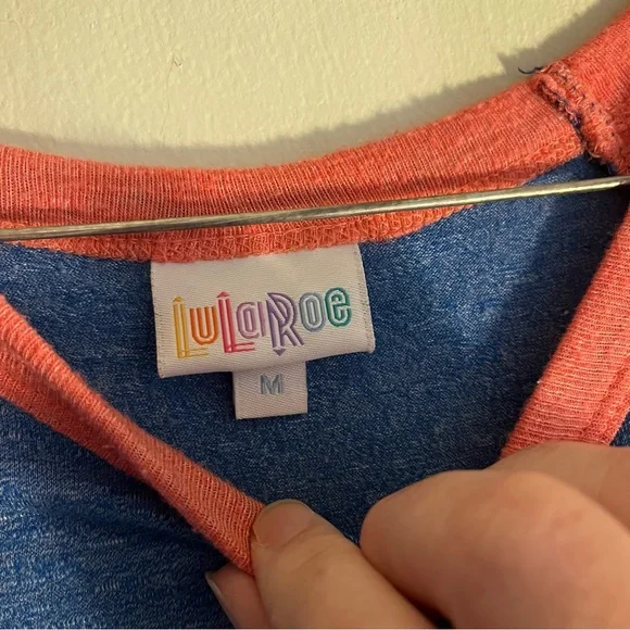 LuLaRoe Coral and Blue Top medium - Picture 3 of 3